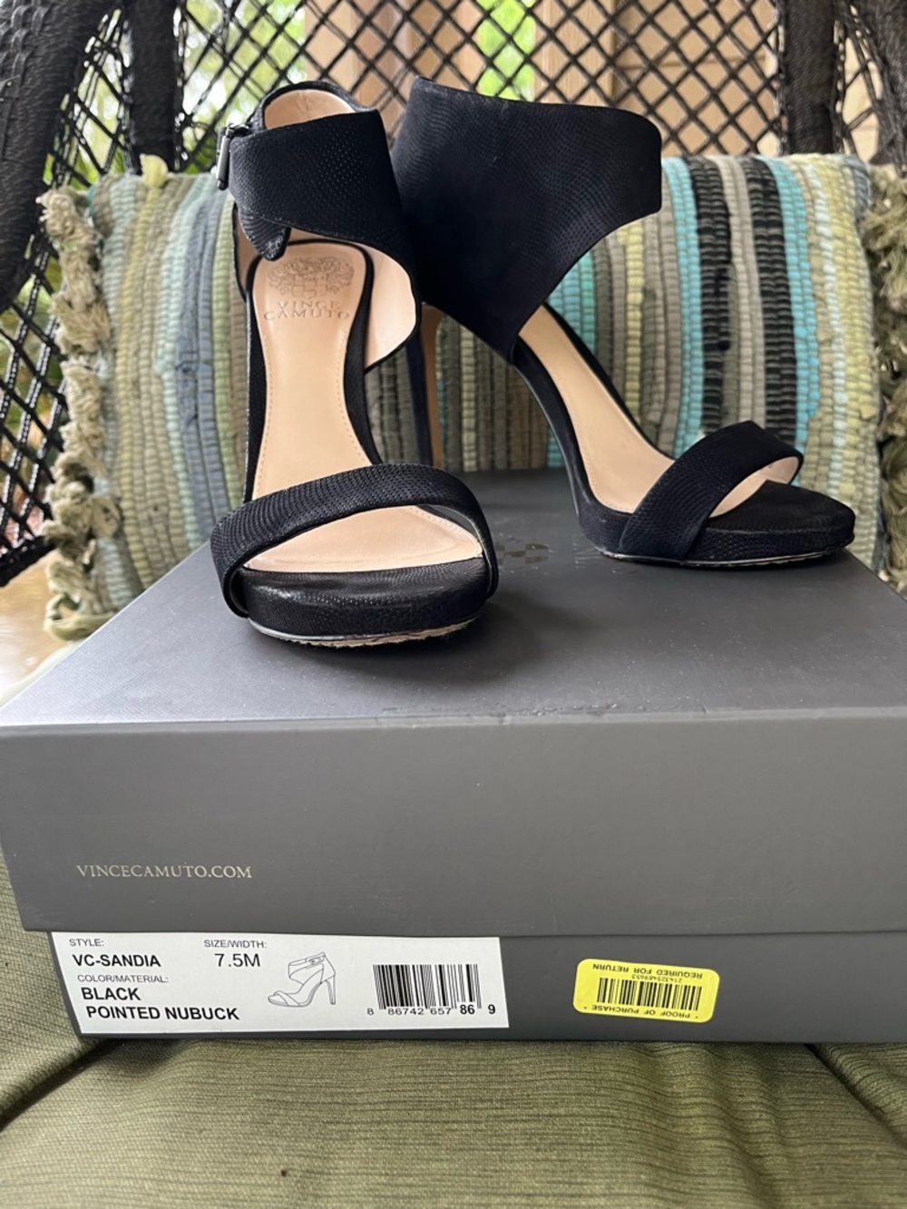 Vince Camuto Black Nubuck Ankle Cuff Heels